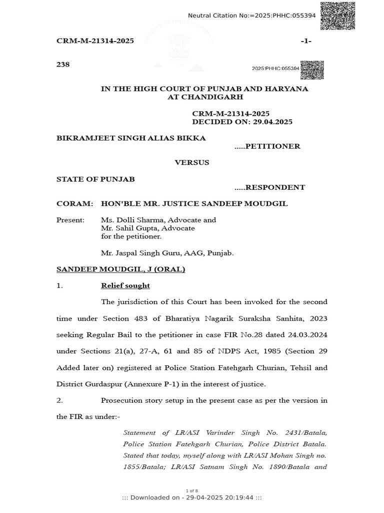 Punjab High Court Bail Petition Review | PDF | Bail | Criminal ...