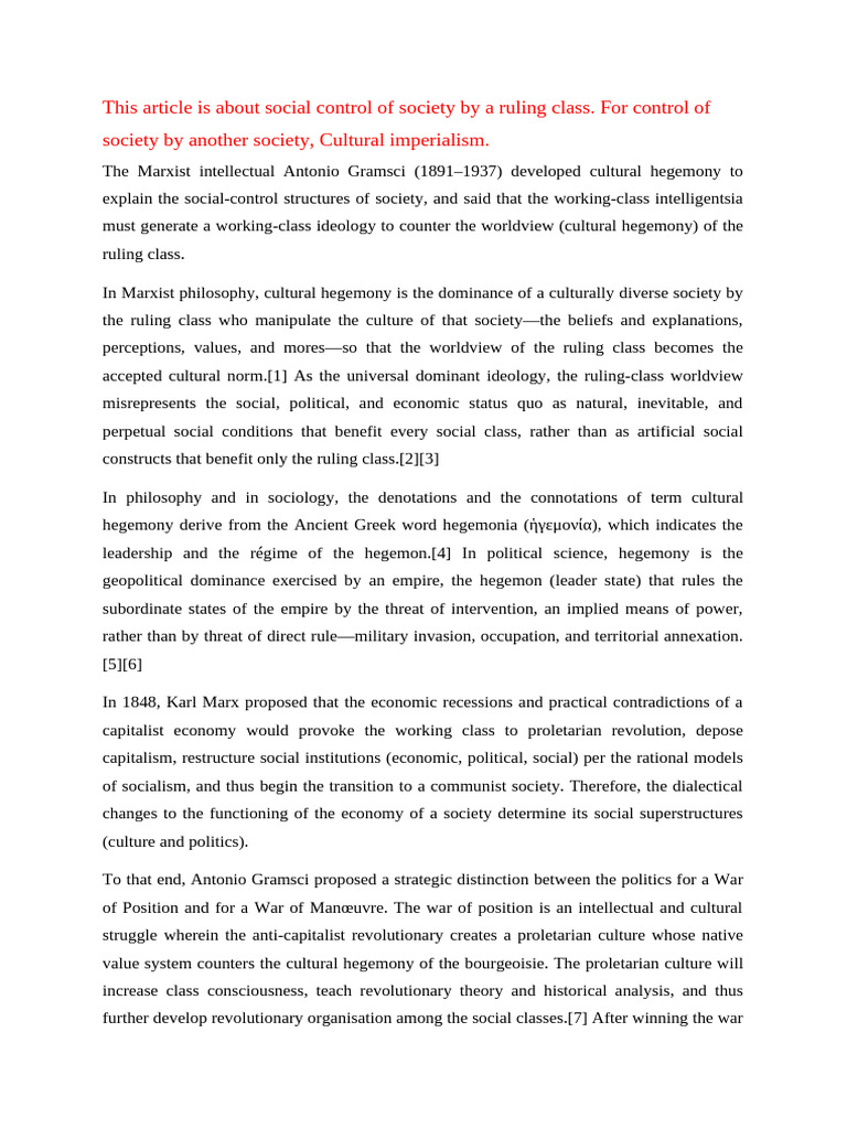 Understanding Cultural Hegemony in Society | PDF | Political Science ...