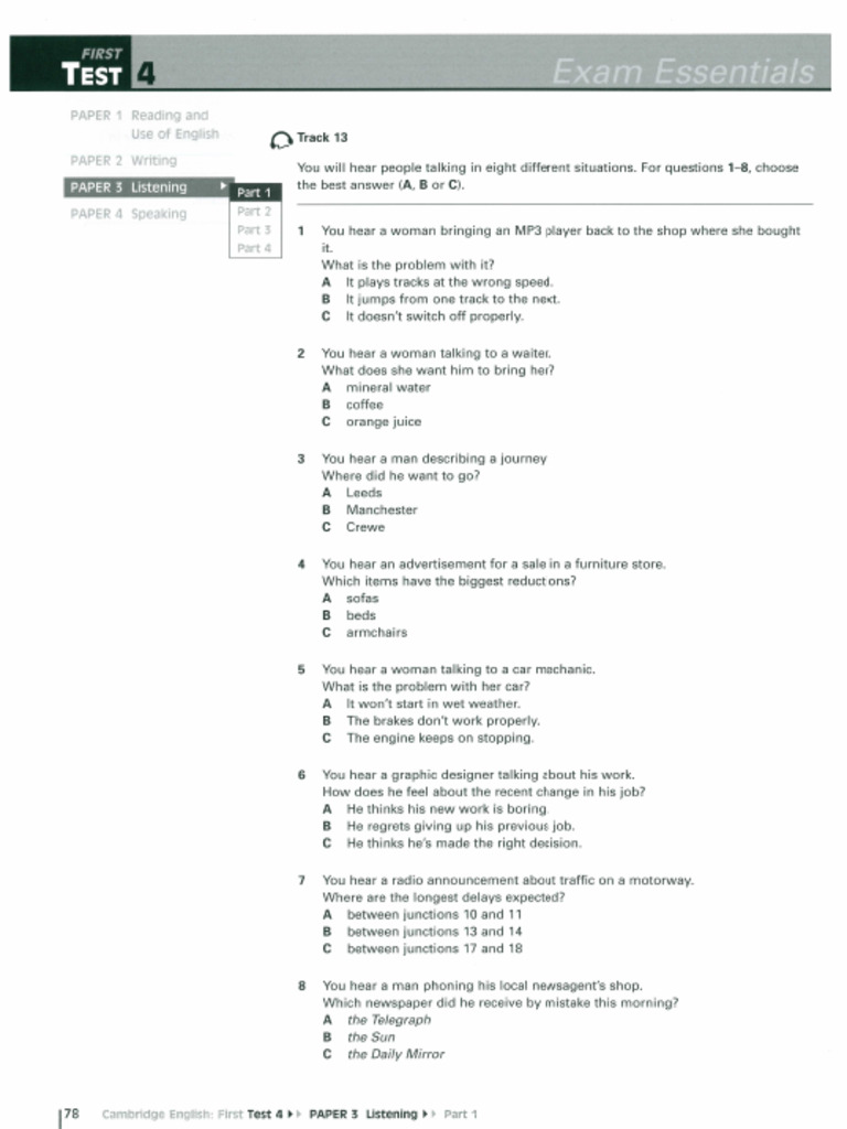 Fce Listening Test 4 Weekday Class Pdf