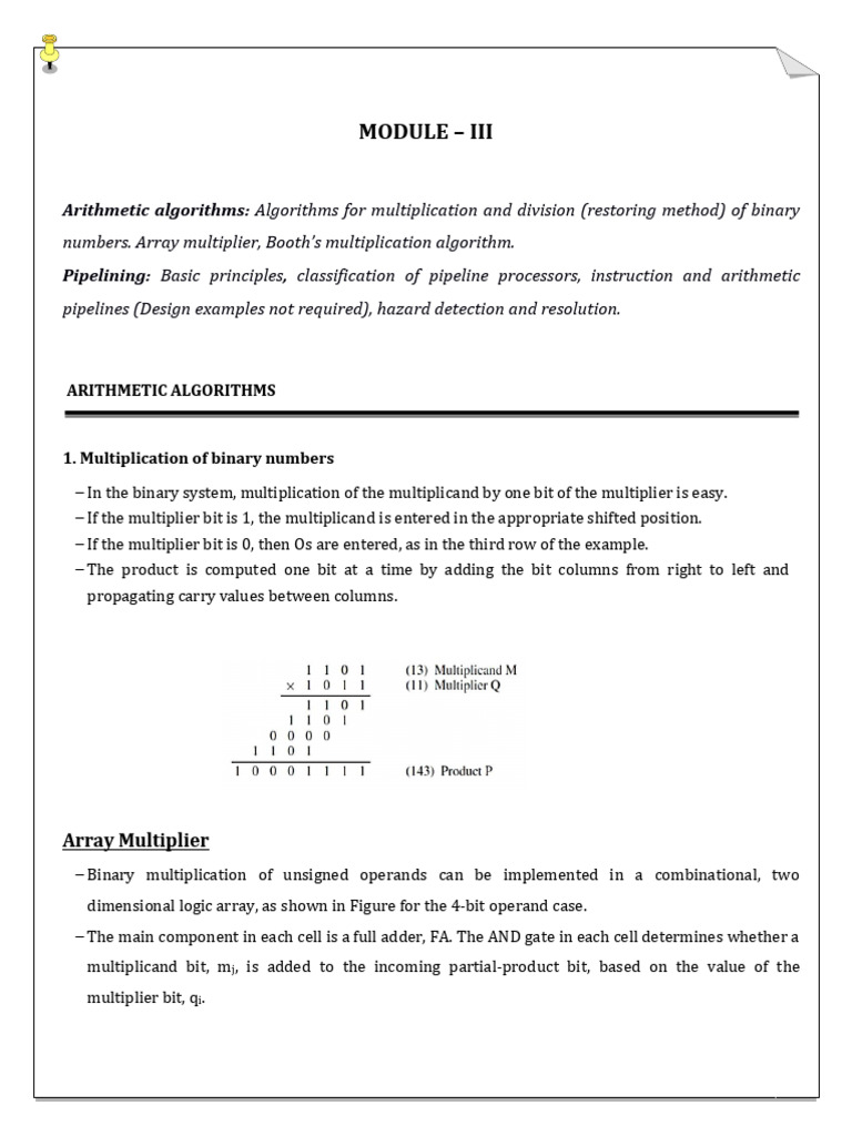 Binary Arithmetic Algorithms & Pipelining | PDF | Division (Mathematics ...