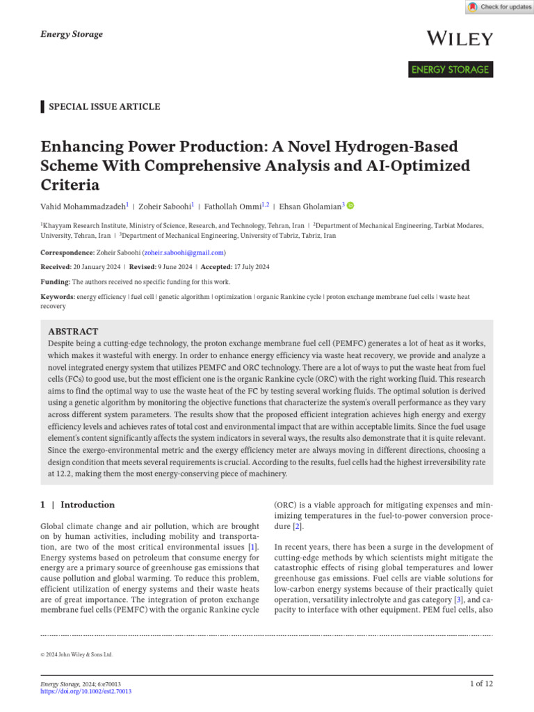 Enhancing Power Production - A Novel Hydrogen-Based Scheme With ...