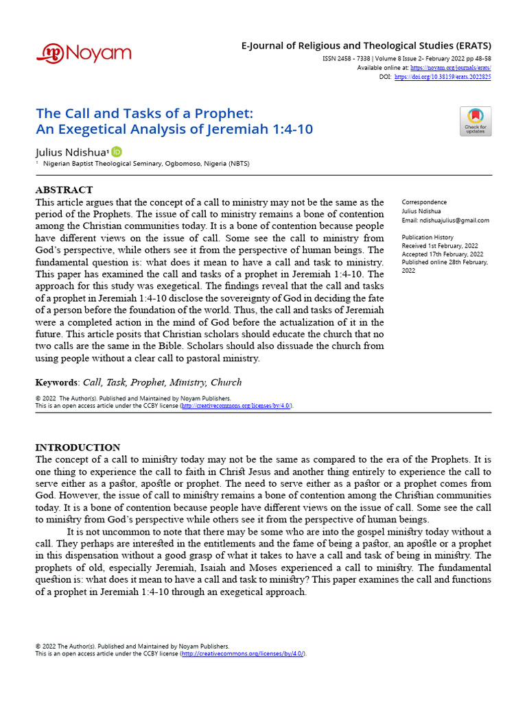 Prophet's Call in Jeremiah 1:4-10 Analysis | PDF | Jeremiah | Prophet