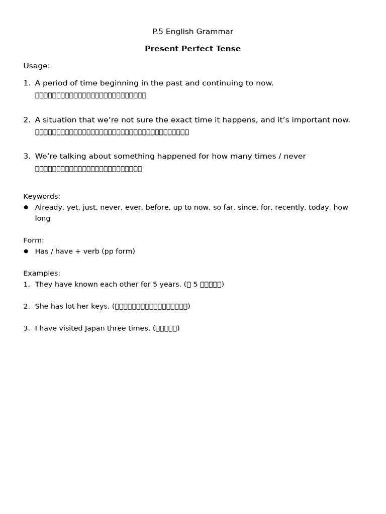 Present Perfect Tense | PDF | Grammatical Tense | English Grammar