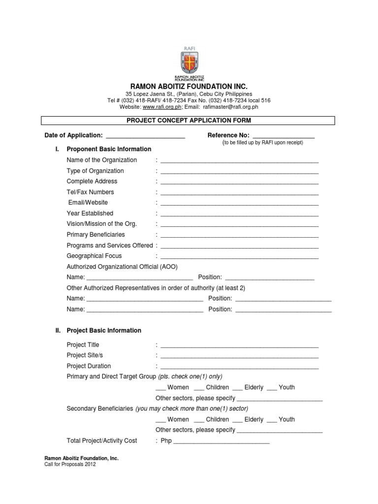 RAFI Development Fund Call For Proposals 2012 Concept Application Form ...