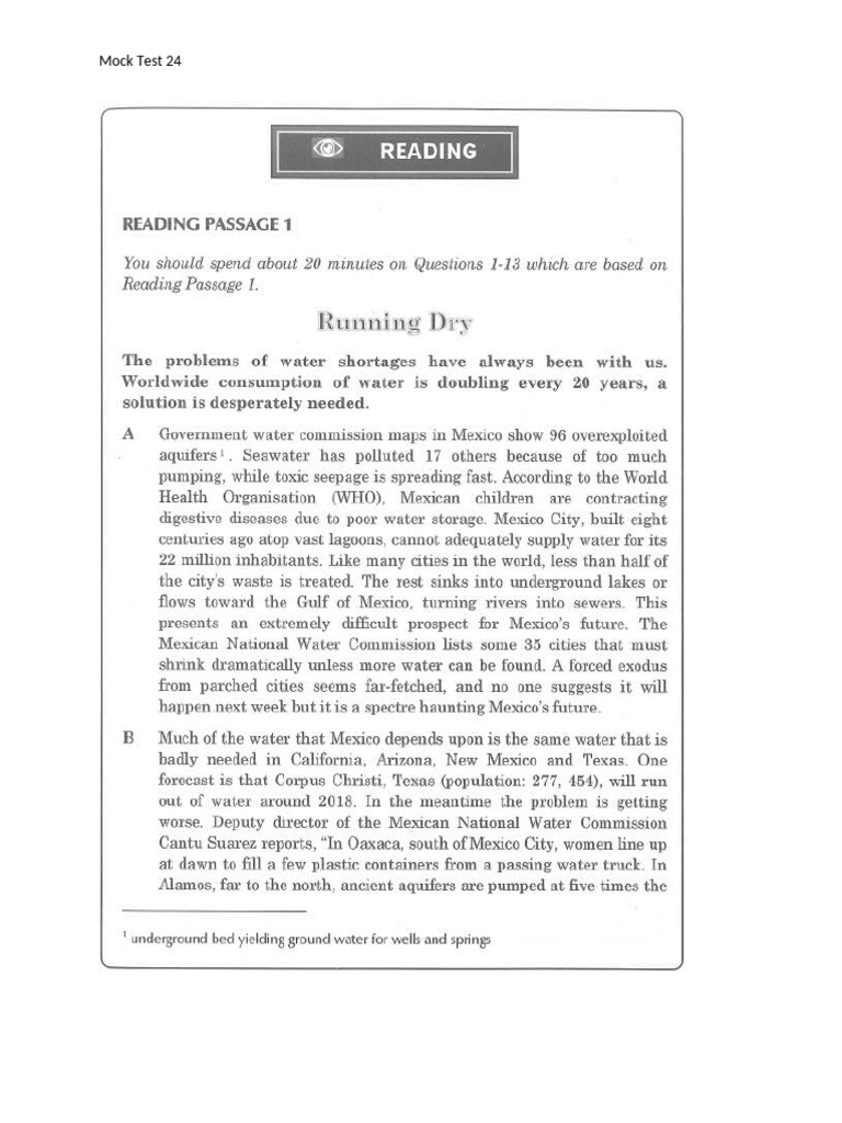 Reading - Mock Test 24 | PDF