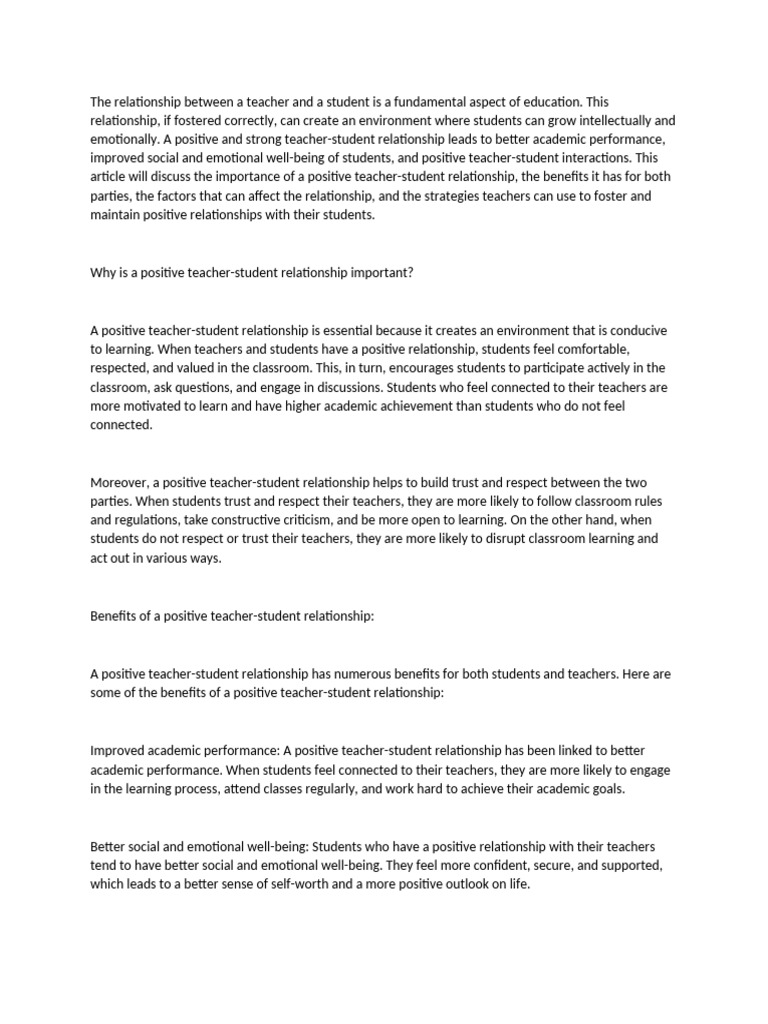 The Relationship Between A Teacher and A Student Is A Fundamental ...