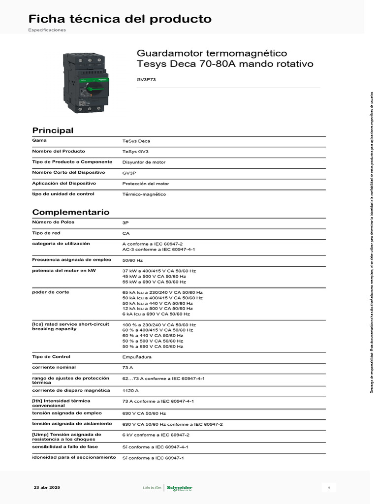 Schneider Electric - TeSys-Deca-frame-3 - GV3P73 | PDF | Residuos ...