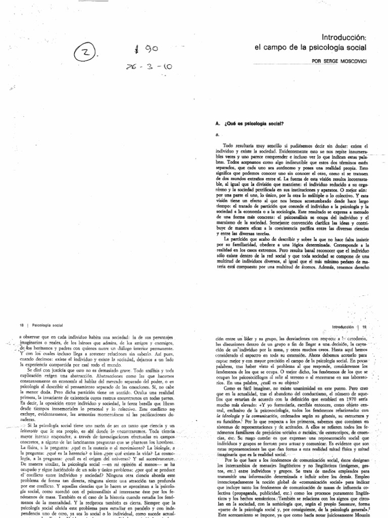 Moscovici - El Campo de La Psicología Social | PDF