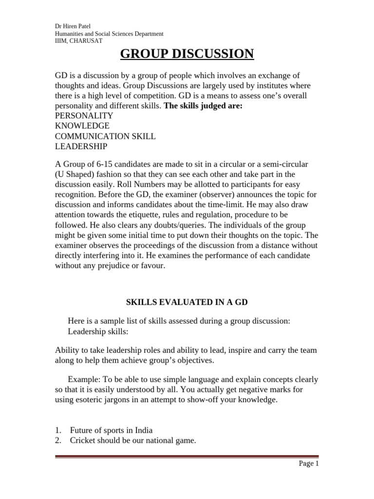 Unit-3-GROUP DISCUSSION SKILLS | PDF | Leadership | Stuttering