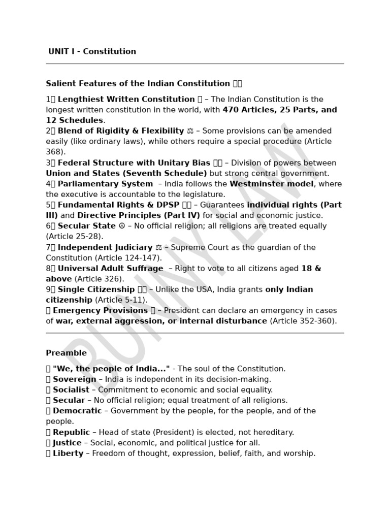 Salient Features of the Indian Constitution | PDF | Supreme Courts ...