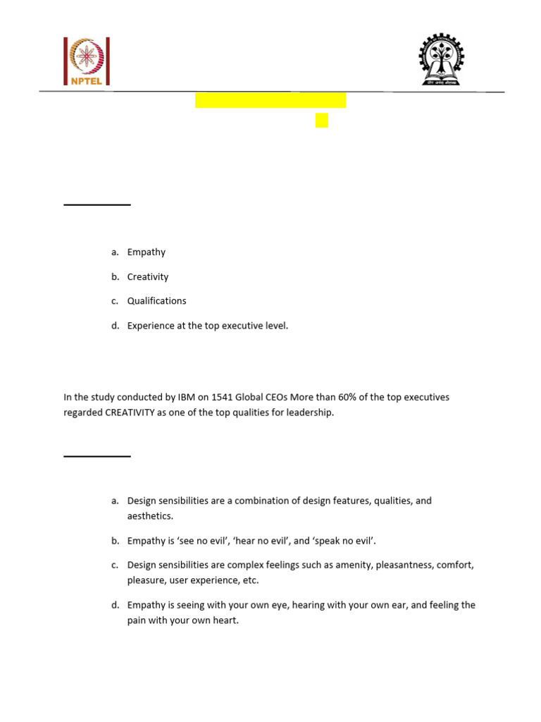 NPTEL Design Thinking Assignment Answers | PDF | Design Thinking ...