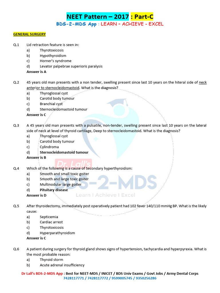 Pp2017 - Neet Mds Pattern - Part-C | PDF | Human Tooth | Wound