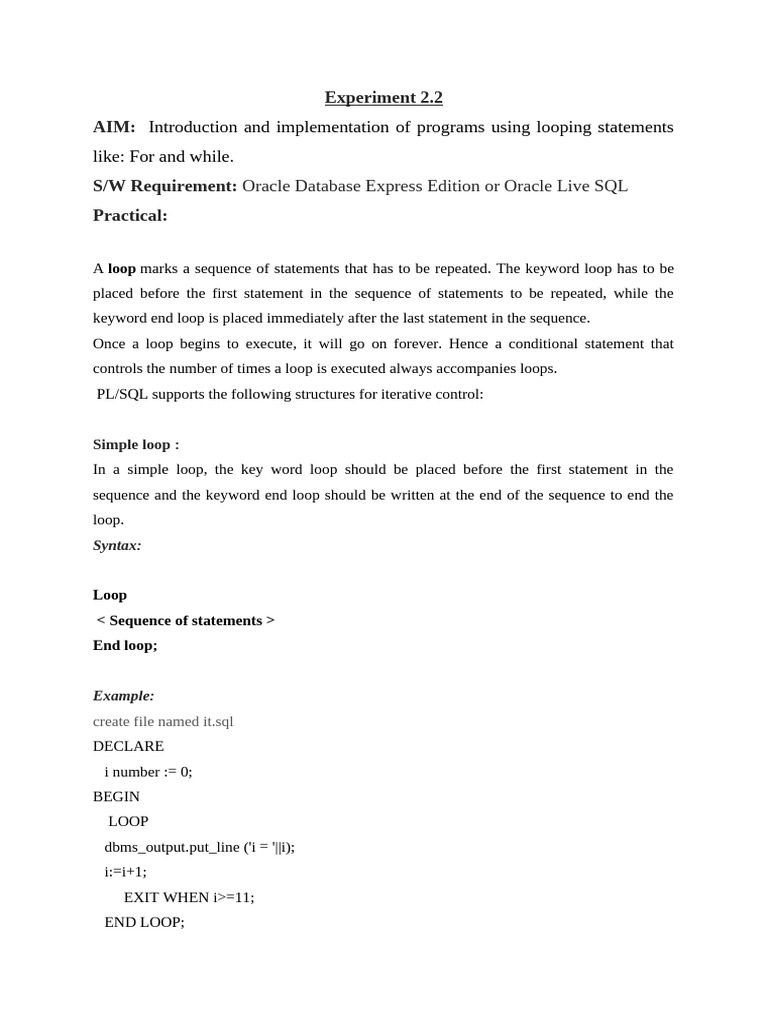 PL/SQL Looping Statements Guide | PDF | Control Flow | Software Development