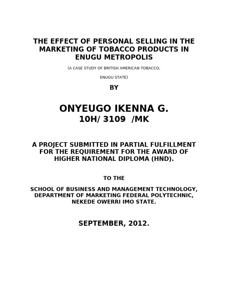 The Effect of Personal Selling in The Marketing of Tobacco Products in ...