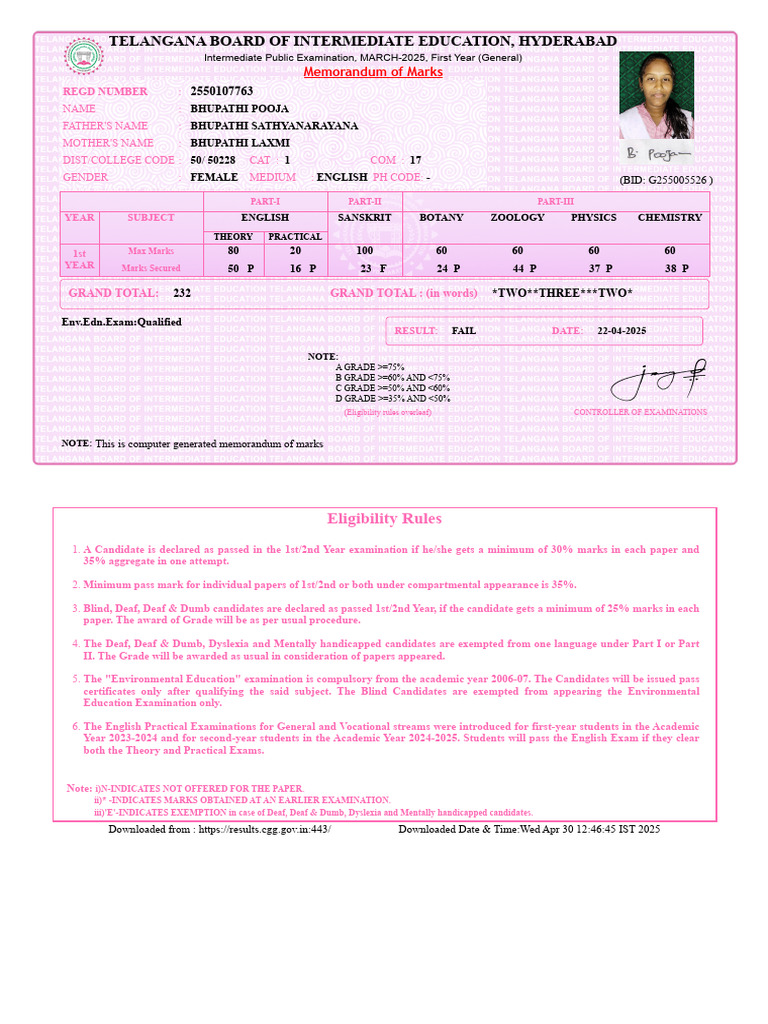 Intermediate Exam Results 2025: Fail Notice | PDF | Educational Stages
