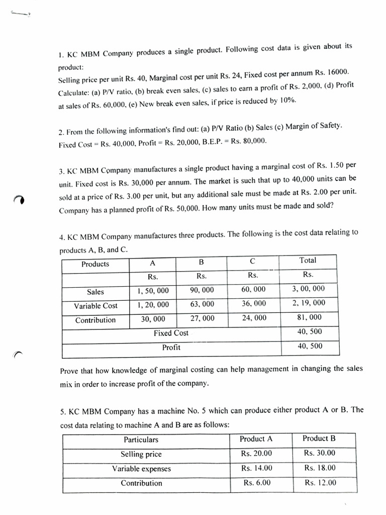 KC MBM Company Cost Analysis Guide | PDF | Forecasting | Business Economics