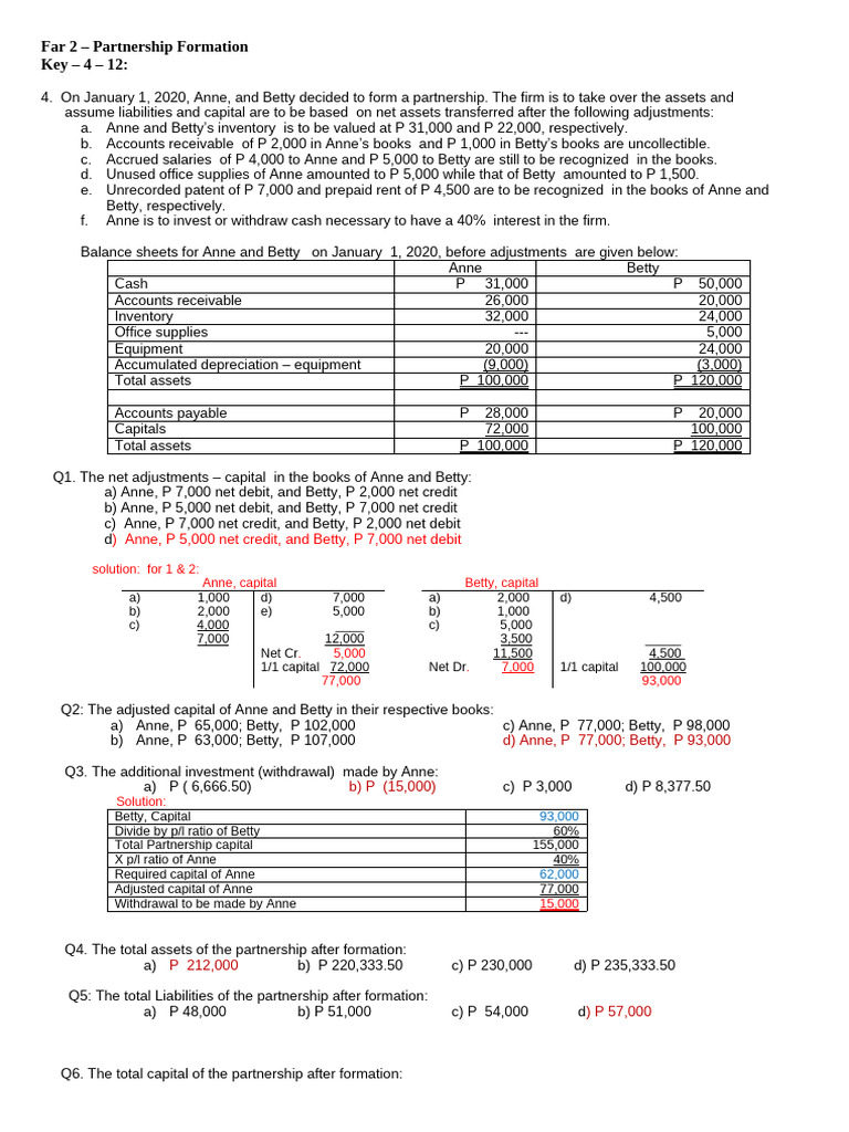Partnership Formation and Capital Adjustments | PDF | Debits And ...