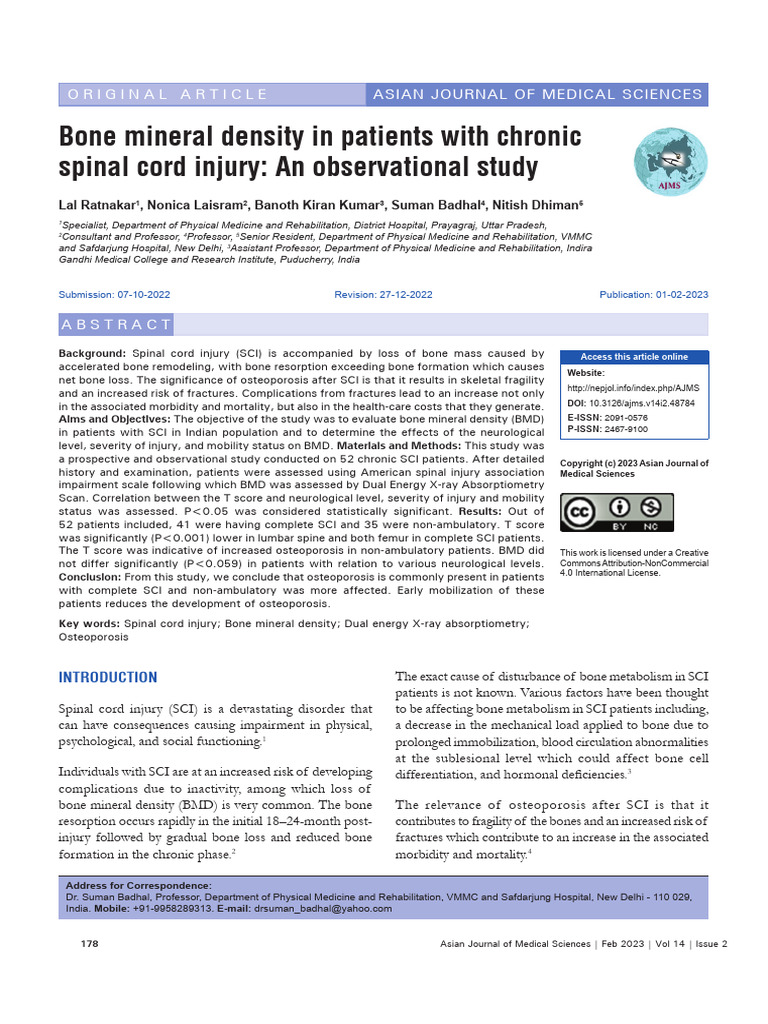 Bone Mineral Density in Patients With Chronic Spin | PDF | Osteoporosis ...