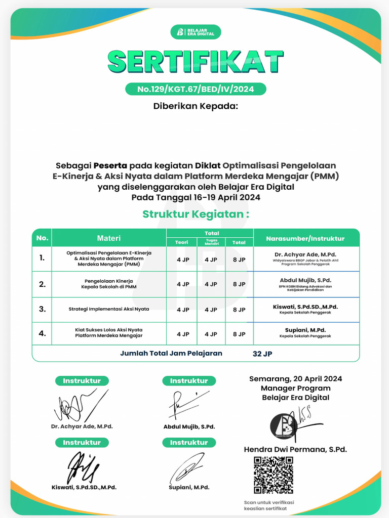 Sertifikat - Adi Pamungkas, S.PD | PDF