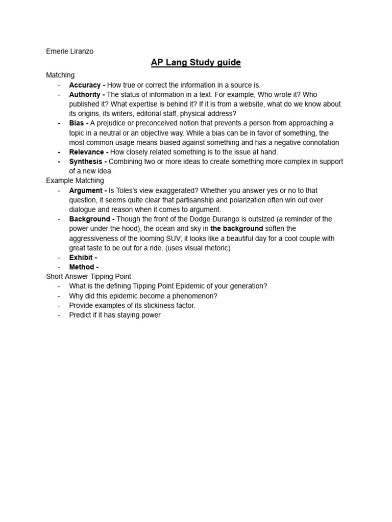 AP Lang Study Guide | PDF