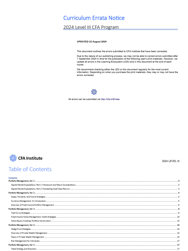2024 Level III CFA Curriculum Errata | PDF | Bonds (Finance) | Yield ...