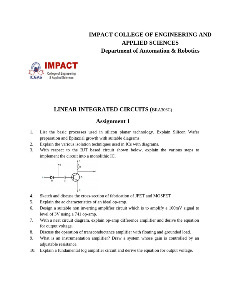 Linear Integrated Circuits Assignment Guide | PDF