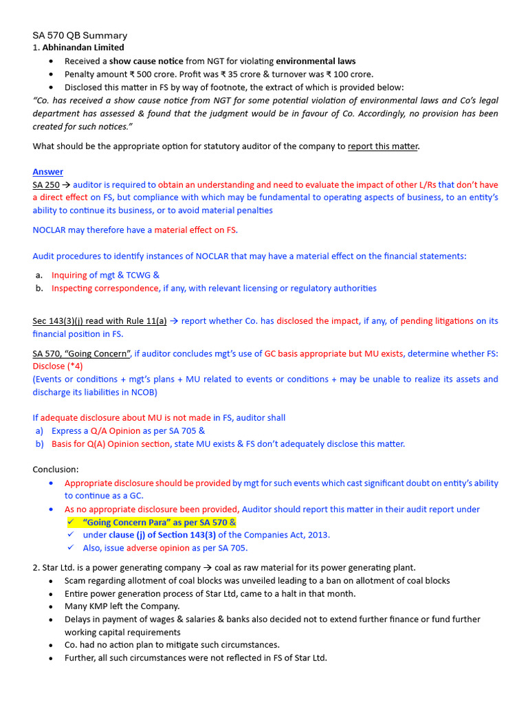 Auditor Guidance on Going Concern Issues | PDF | Going Concern ...