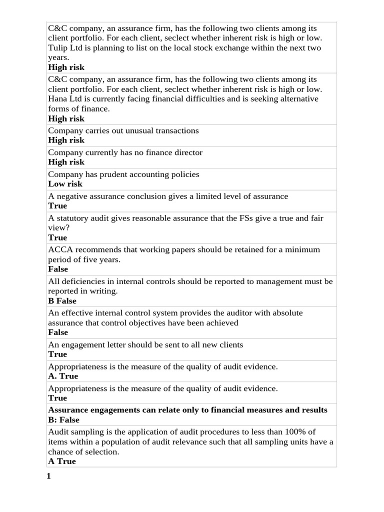 Inherent Risk Assessment for Assurance Clients | PDF | Audit | Internal ...