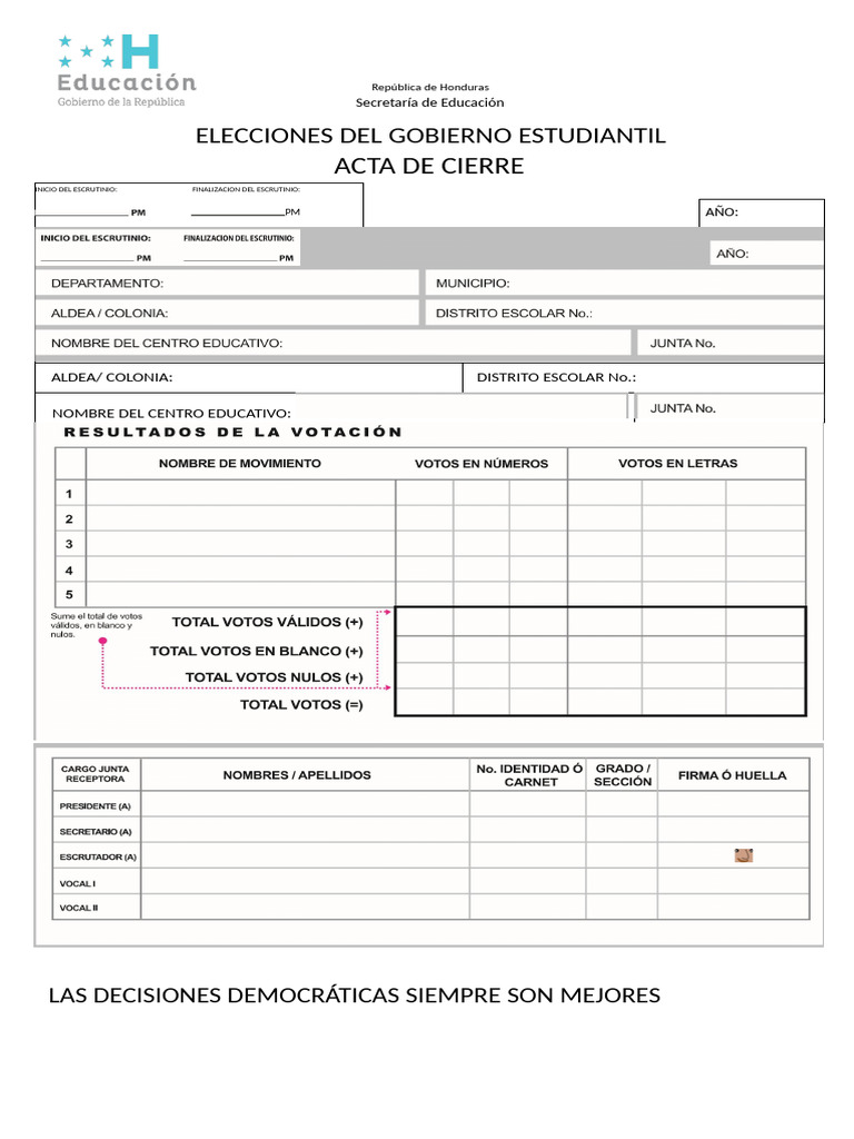 Acta de Cierre Gobierno Estudiantil | PDF