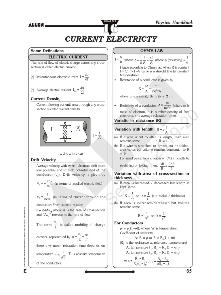 Allen's Physics Handbook 2021 - CE | PDF | Electric Current ...