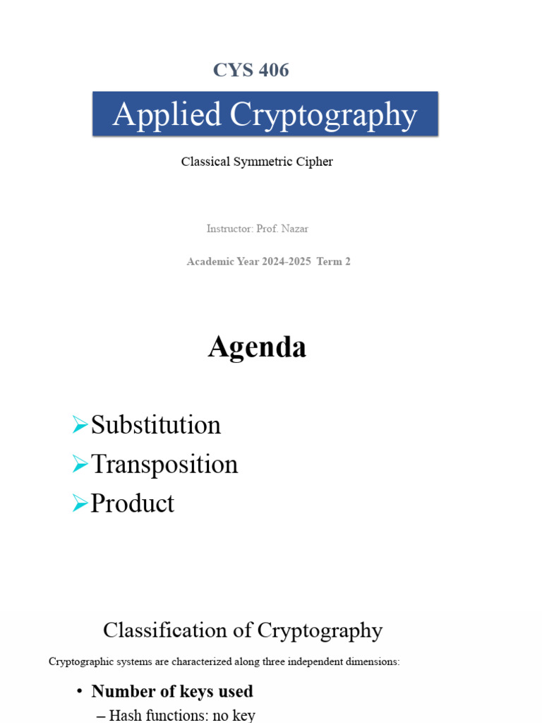 Classical Symmetric Ciphers Overview | PDF | Cryptography | Cipher