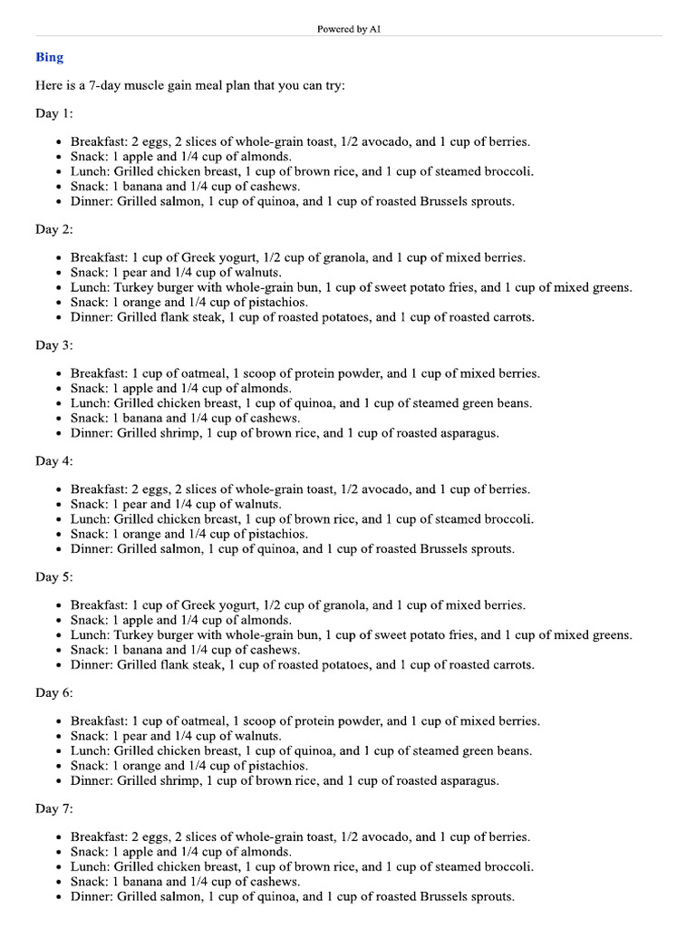 Diet Plan For Building Muscle | PDF