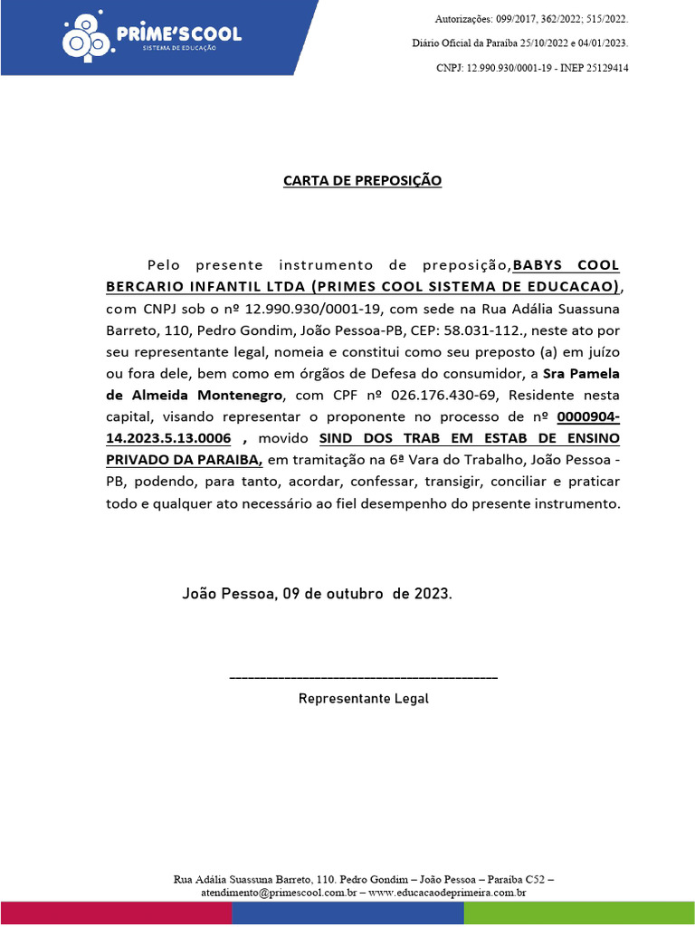 Carta de Preposição | PDF