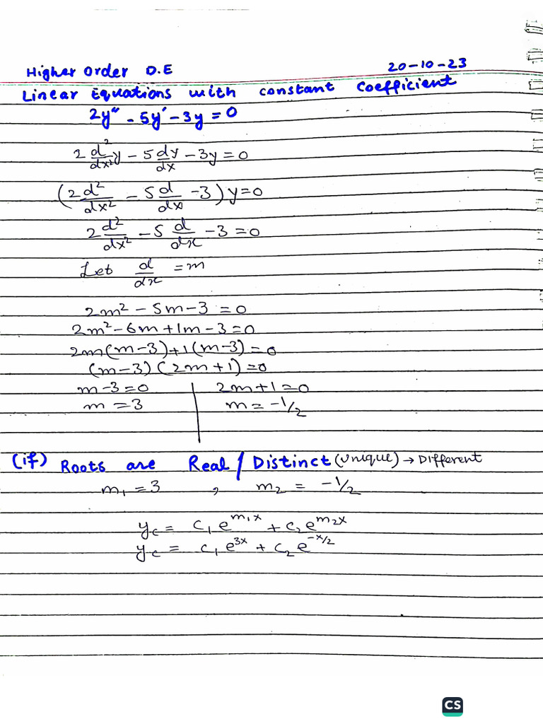 Complementary Solution of Higher Order Differential Equations | PDF