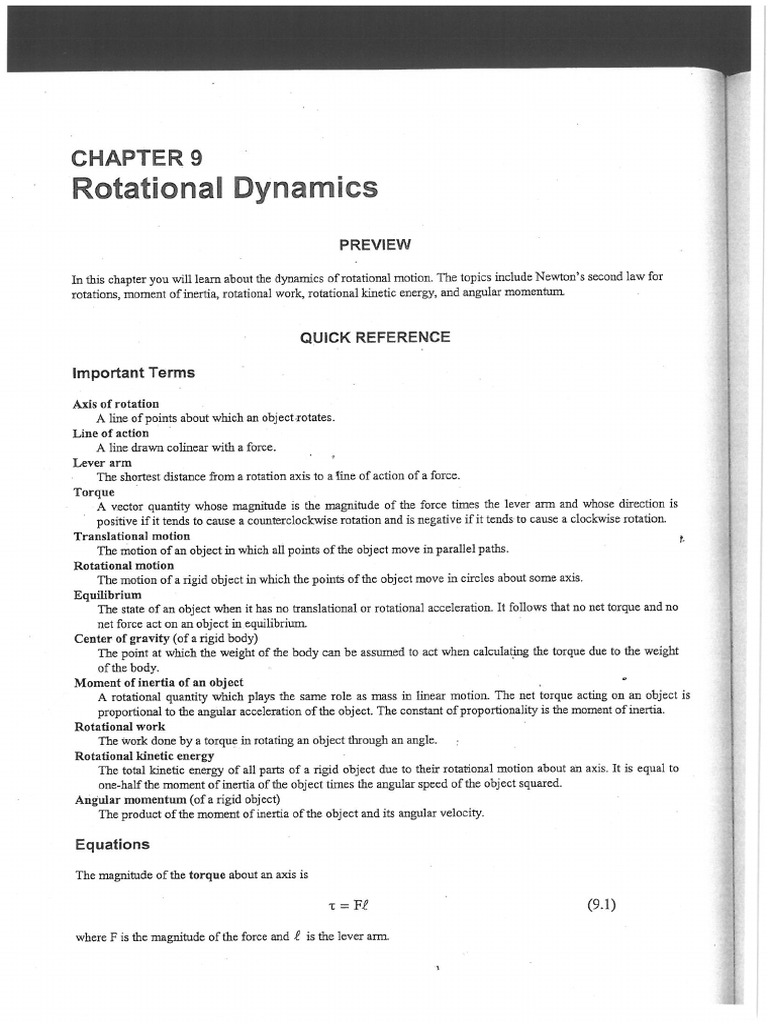 Chapter 9 Rotaional Dynamics Notes | PDF