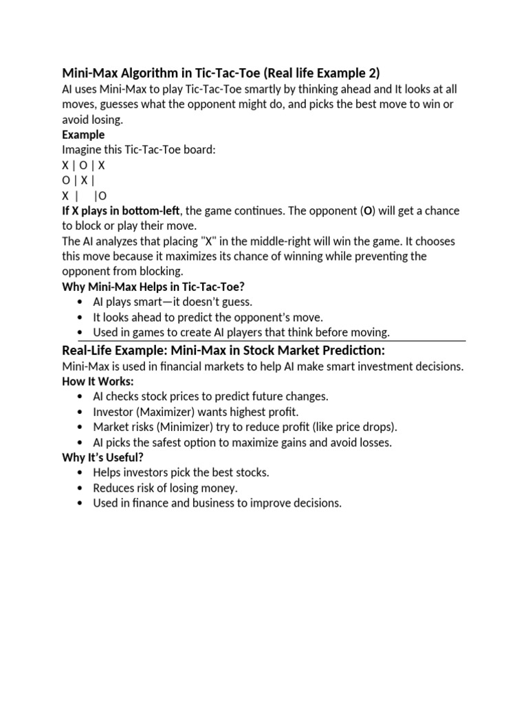 2 Real Life Example of Min Max Algorithm | PDF