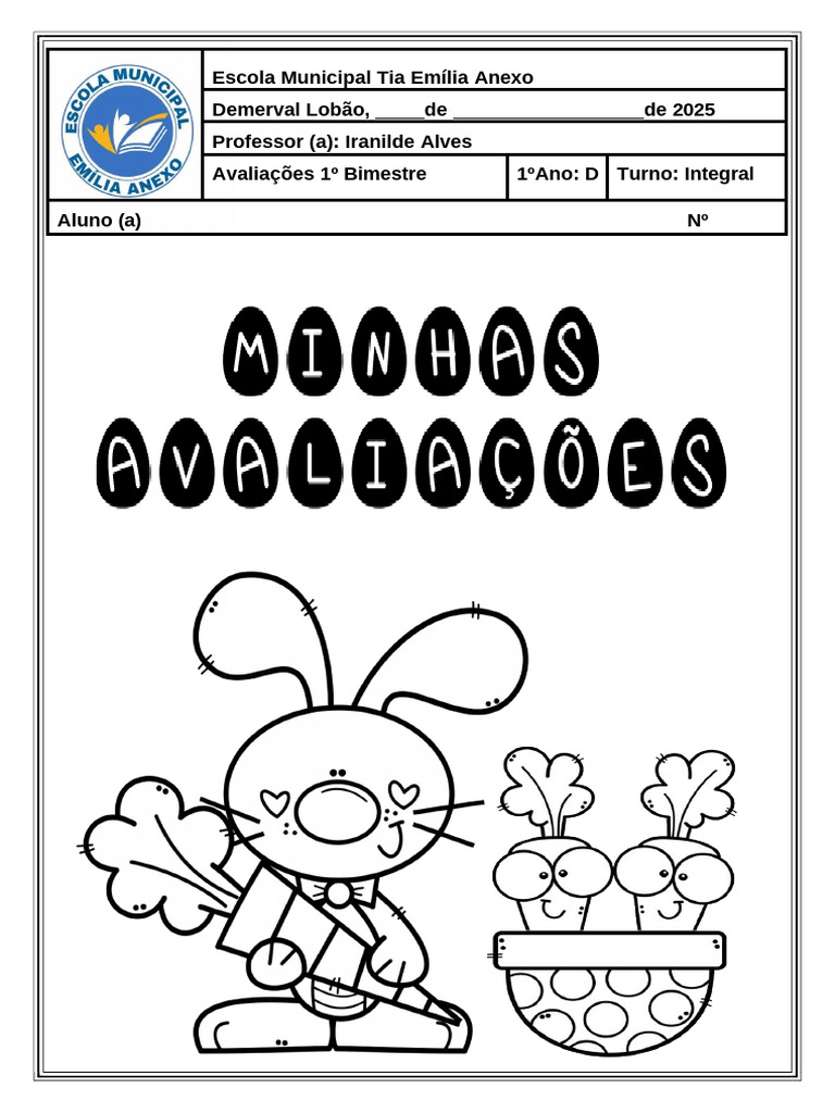 Capa de Avaliações 1º Bimestre 2025 1º Ano D | PDF