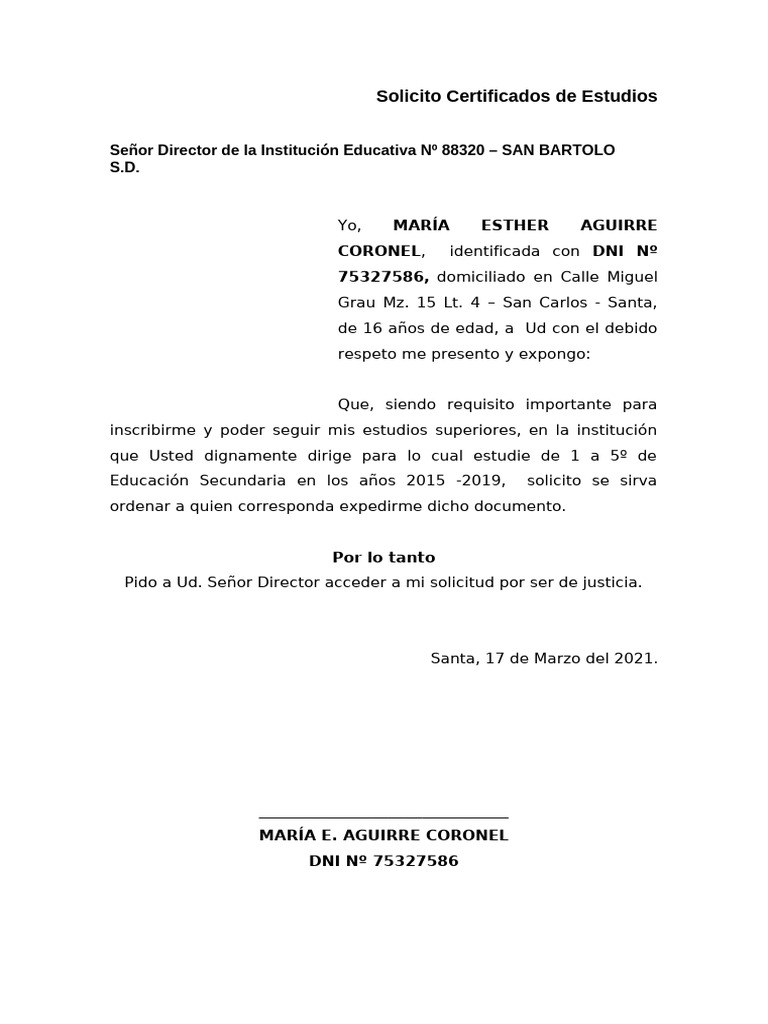 Solicitud de Certificados de Estudios | PDF