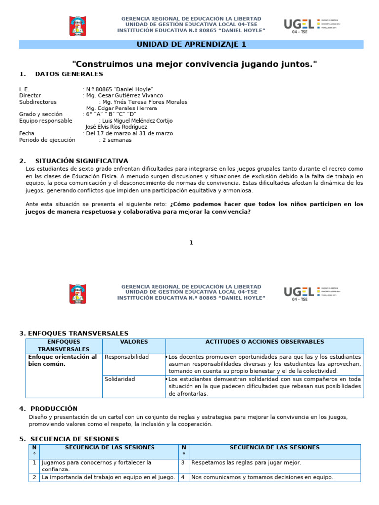 Unidad de Aprend. 1 - 6° - Ef | PDF | Aprendizaje