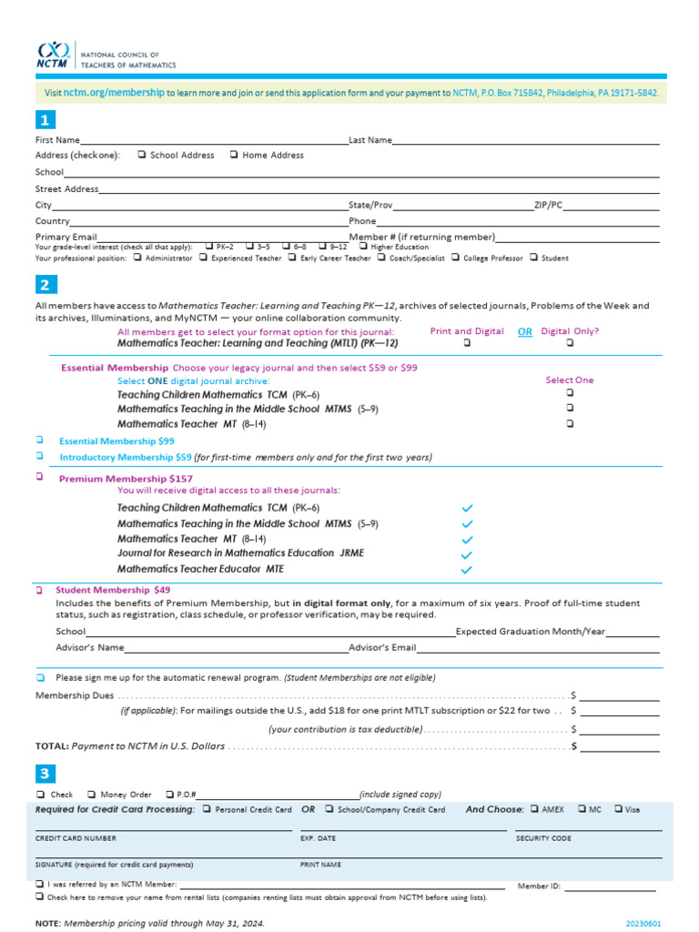 NCTM Membership Application FY24 | PDF | National Council Of Teachers ...