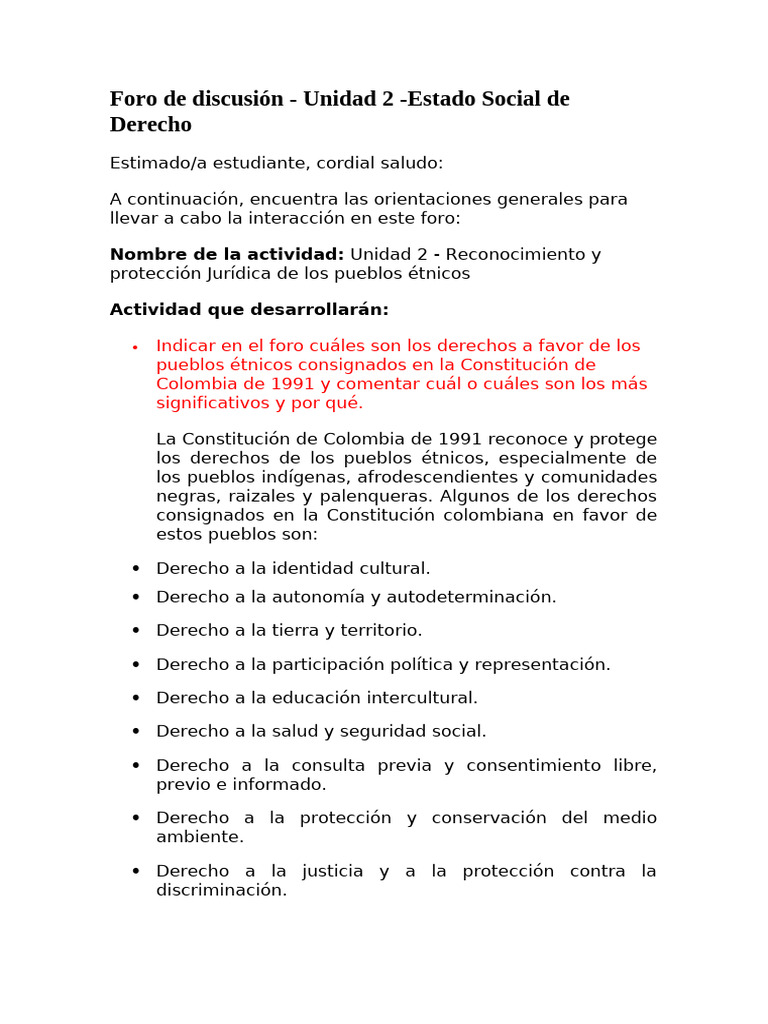 Foro de Discusión | PDF | Autodeterminación | Colombia