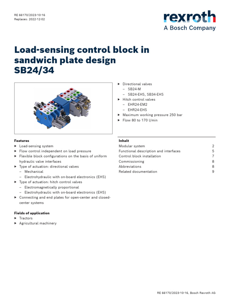 Rexroth SB24/34 Control Block Overview | PDF | Valve | Pump