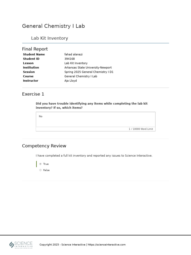 GeneralChemistryILab LabKitInventory 394168 | PDF