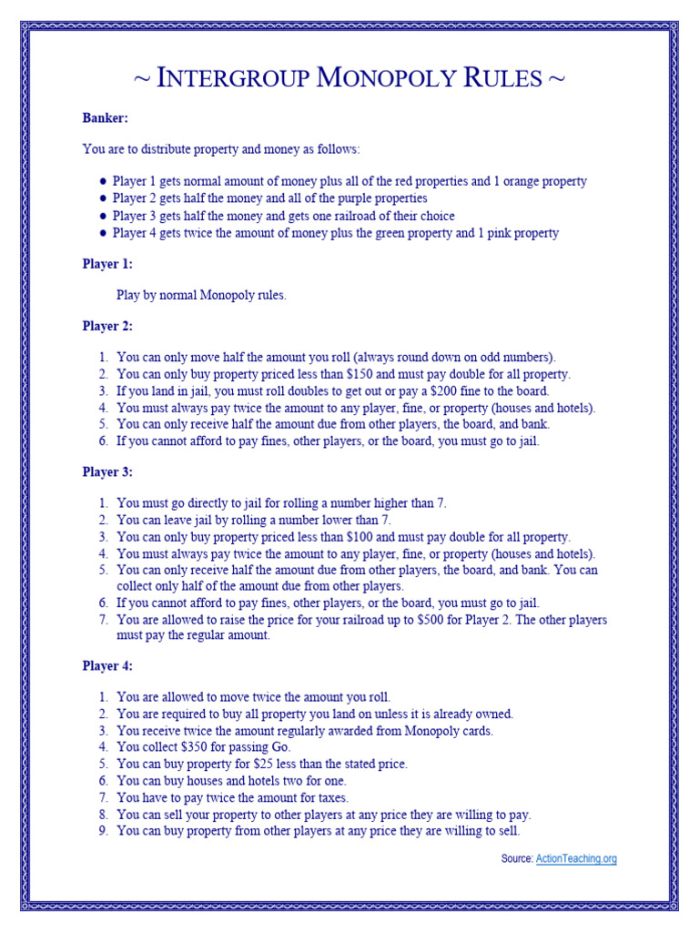 Intergroup Monopoly Game Rules | PDF | Economies | Political Economy