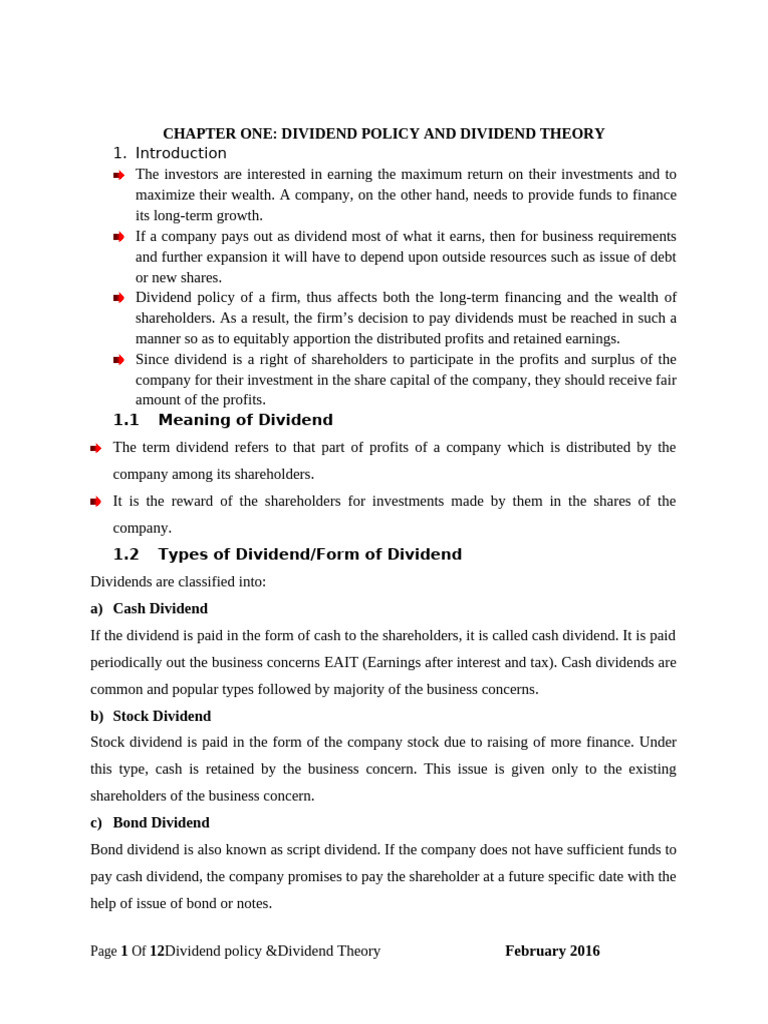 Chapter 1 FM II | PDF | Dividend | Stocks