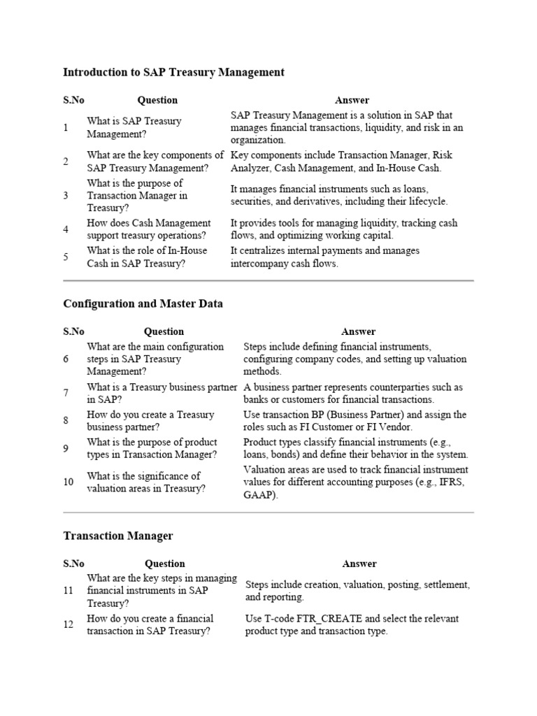 SAP Treasury Management Interview Guide | PDF | Fair Value | Value At Risk