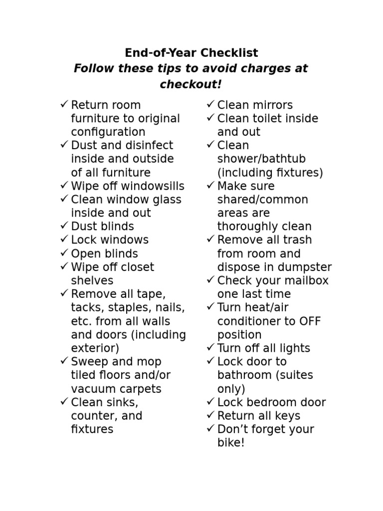 End-of-Year Checkout Guide for Students | PDF | Mail