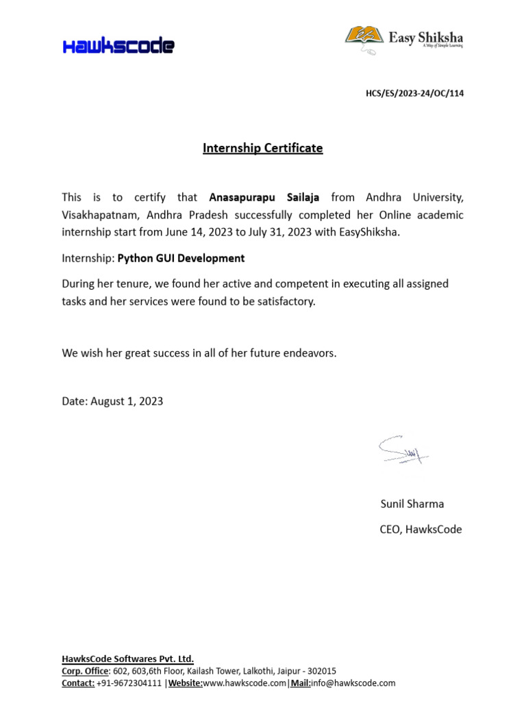 Python GUI Internship Certificate | PDF