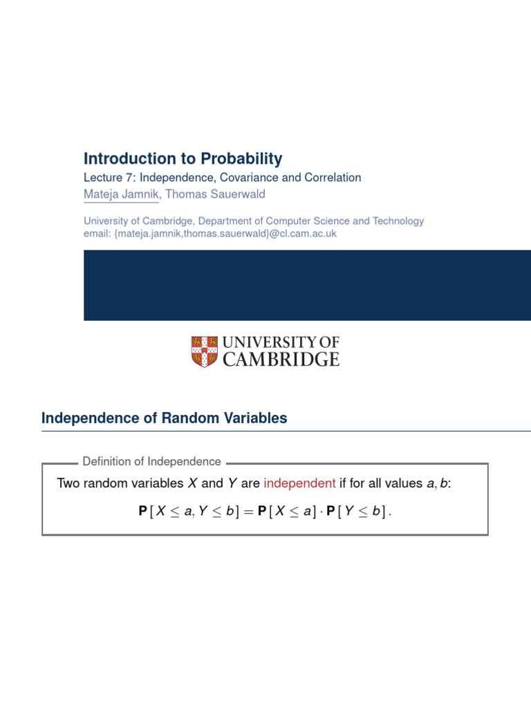 Covariance and Independence Explained | PDF | Variance | Covariance
