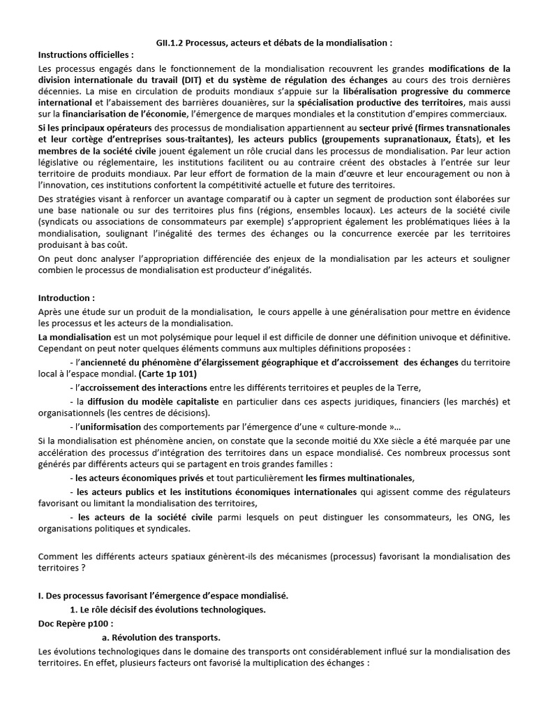 Acteurs et processus de la mondialisation | PDF | Globalisation ...